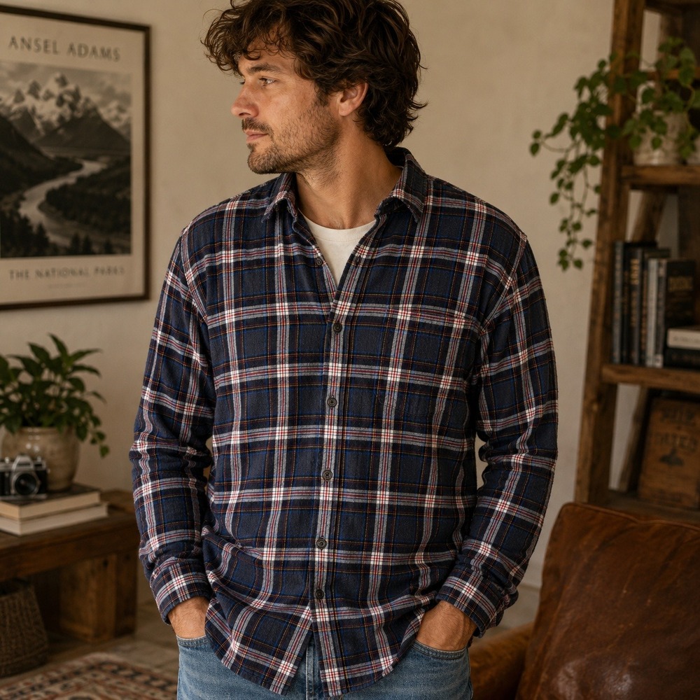 St Johns Bay Mens Super Soft Plaid Flannel Shirt Gray‎ Red Long Sleeve L